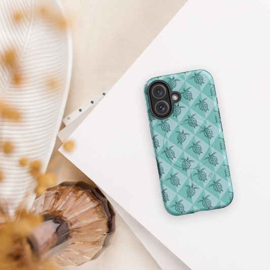 iPhone MagSafe Tough Phone Case - Turtle Diamonds Teal