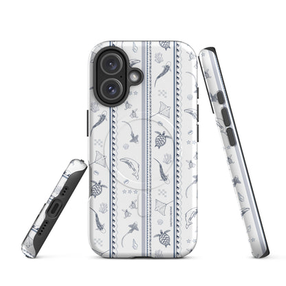iPhone MagSafe Tough Phone Case - Candy Stripes Overcast Blue on White