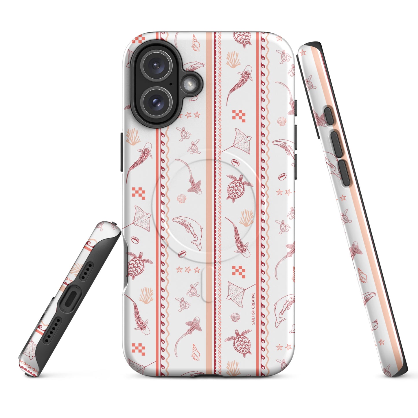 iPhone MagSafe Tough Phone Case - Candy Stripes Coral