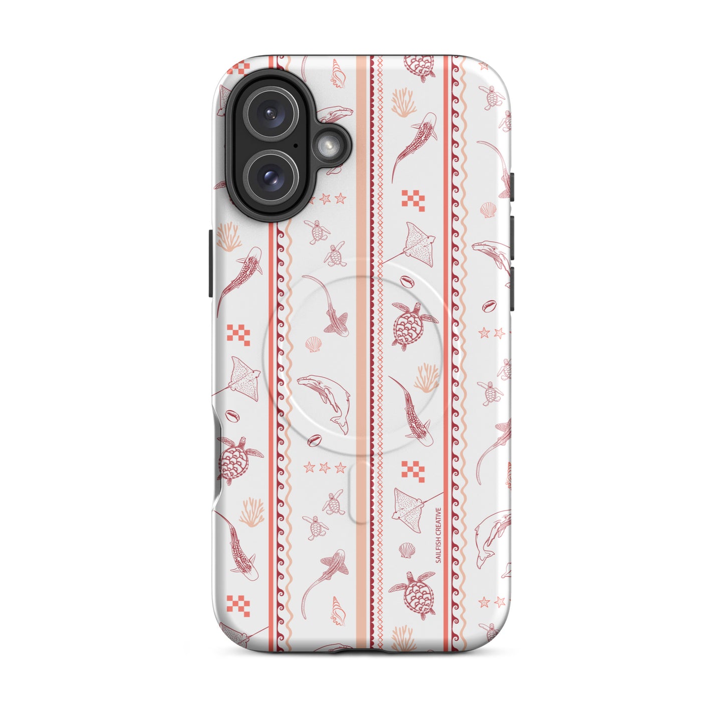 iPhone MagSafe Tough Phone Case - Candy Stripes Coral
