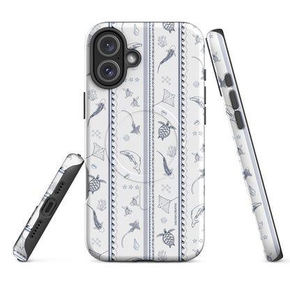 iPhone MagSafe Tough Phone Case - Candy Stripes Overcast Blue on White