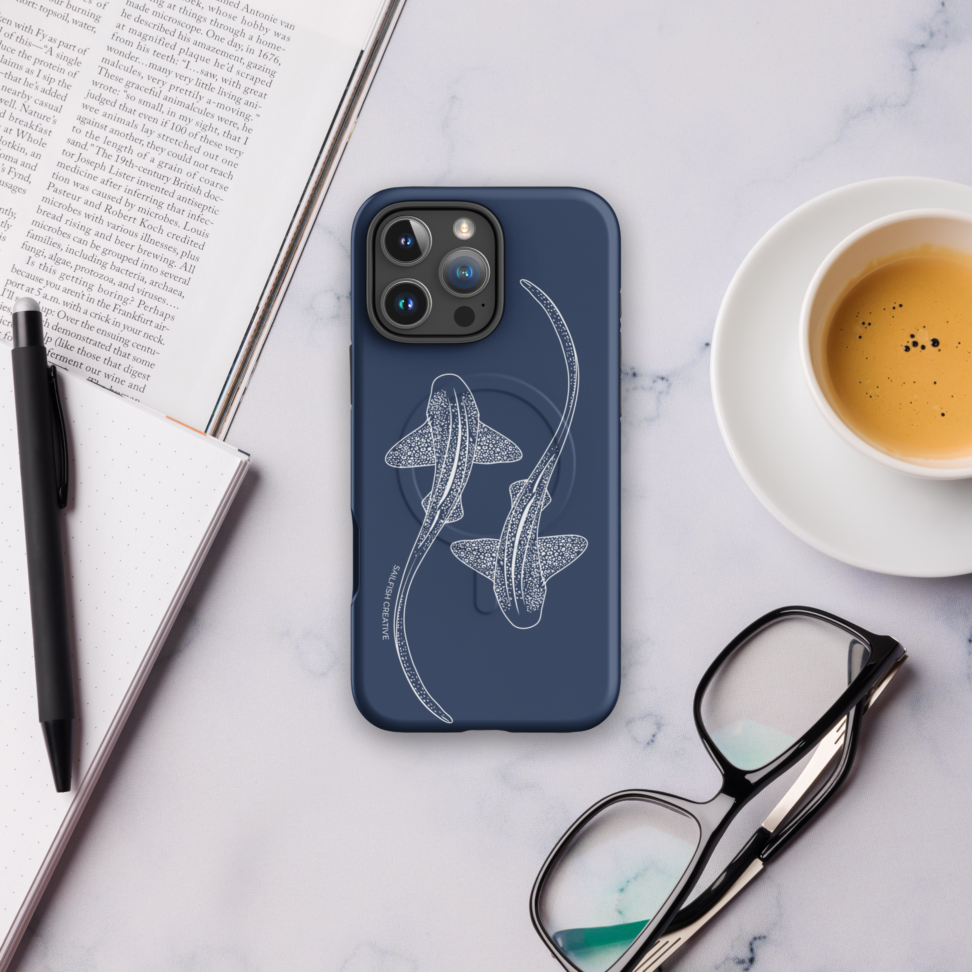 iPhone MagSafe Tough Case - Leopard Shark Outline Navy - Sailfish Creative