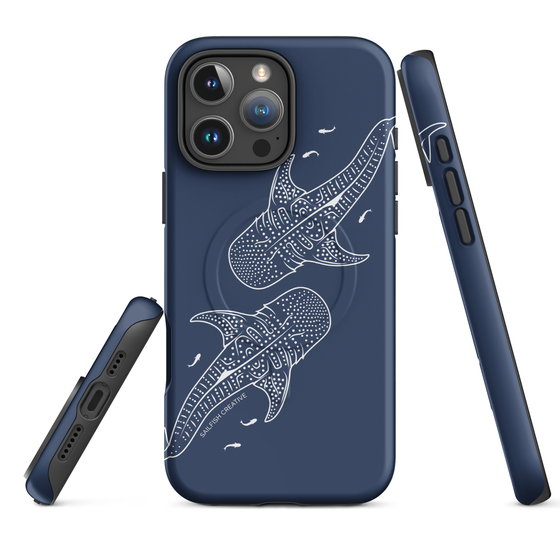 iPhone MagSafe Tough Case - Whale Sharks Outline Navy - Sailfish Creative