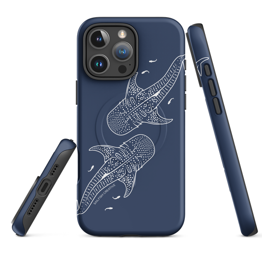 iPhone MagSafe Tough Case - Whale Sharks Outline Navy - Sailfish Creative