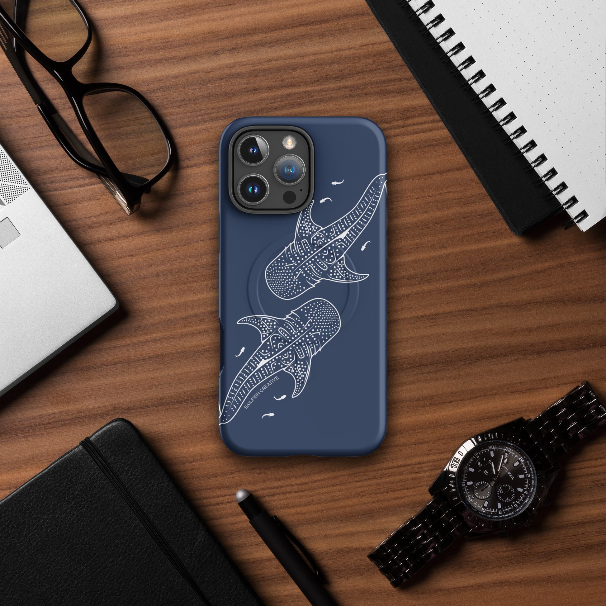 iPhone MagSafe Tough Case - Whale Sharks Outline Navy - Sailfish Creative