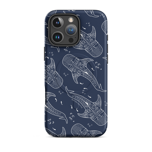 Navy iPhone phone case with white whale shark pattern design