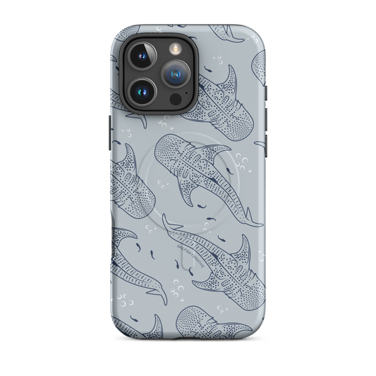 iPhone phone case with whale shark pattern in overcast blue color