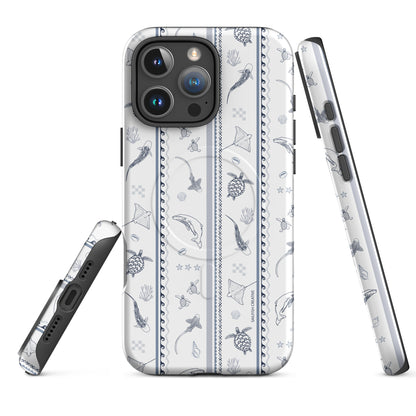 iPhone MagSafe Tough Phone Case - Candy Stripes Overcast Blue on White
