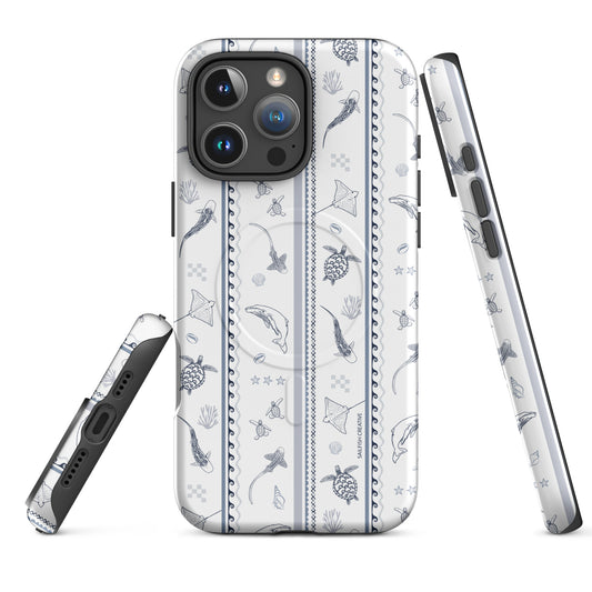 iPhone MagSafe Tough Phone Case - Candy Stripes Overcast Blue on White