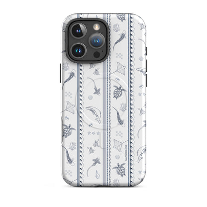 iPhone MagSafe Tough Phone Case - Candy Stripes Overcast Blue on White