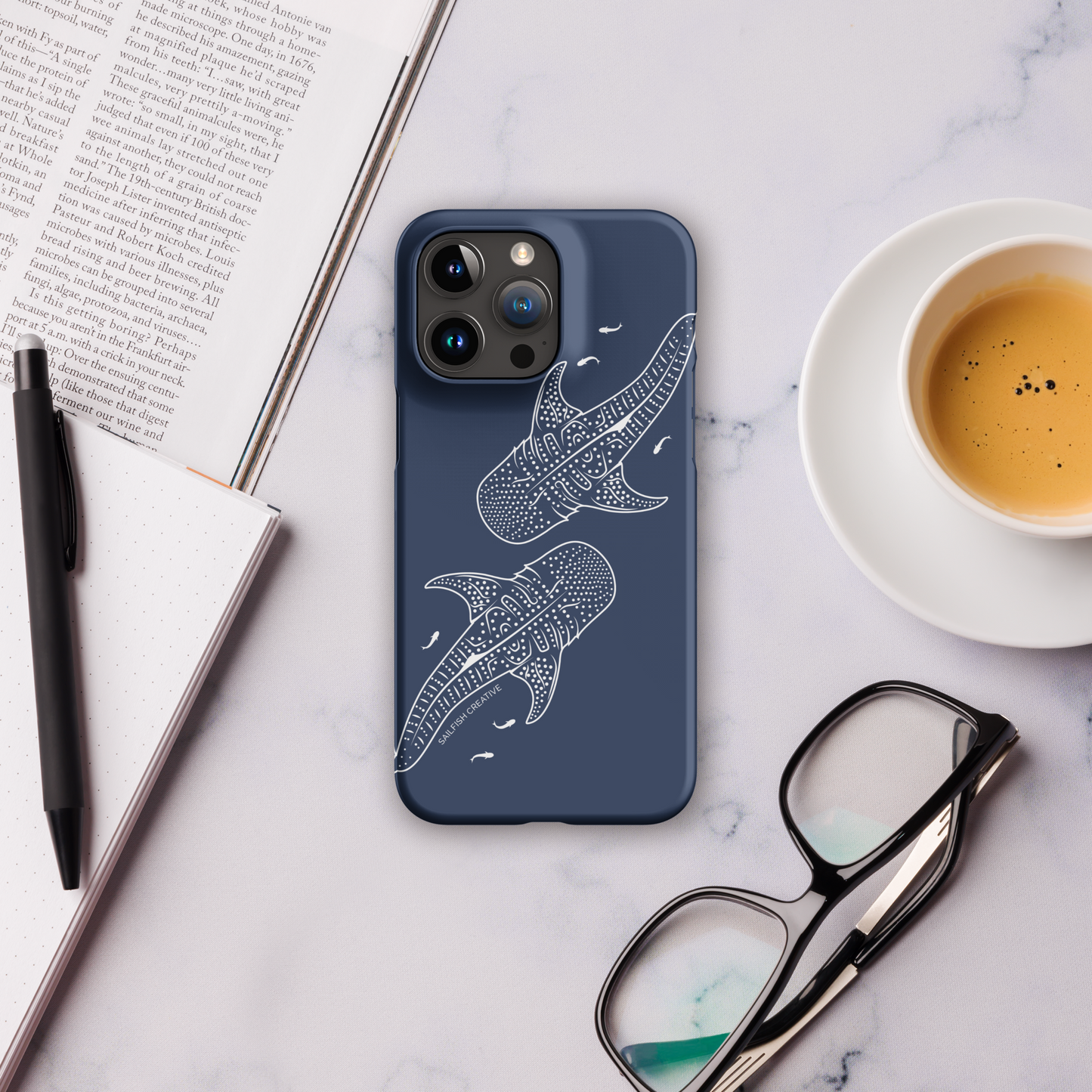 iPhone Snap Phone Case - Whale Sharks Outline Navy - Sailfish Creative