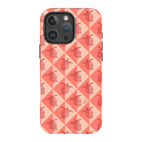 iPhone Tough Phone Case - Turtle Diamonds Coral