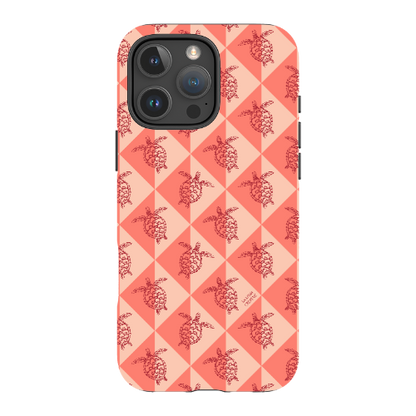 iPhone Tough Phone Case - Turtle Diamonds Coral