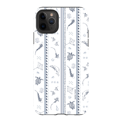 iPhone Tough Phone Case - Candy Stripes Overcast Blue on White