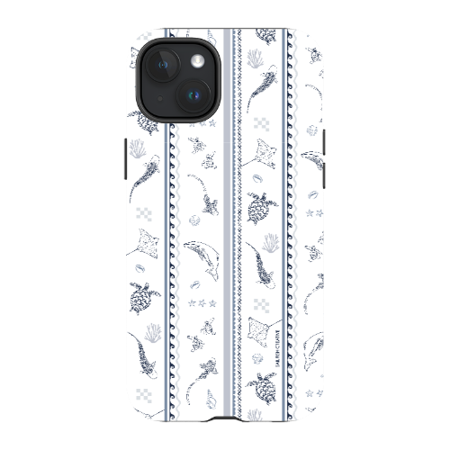 iPhone MagSafe Tough Phone Case - Candy Stripes Overcast Blue on White
