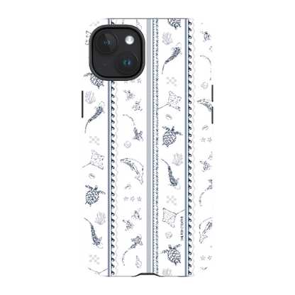 iPhone MagSafe Tough Phone Case - Candy Stripes Overcast Blue on White