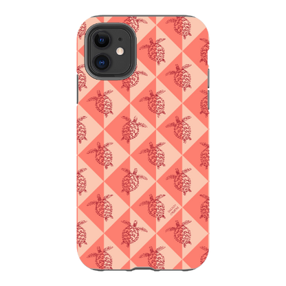 iPhone Tough Phone Case - Turtle Diamonds Coral