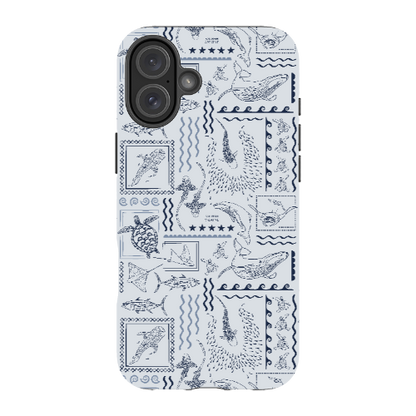 iPhone MagSafe Tough Phone Case - Busy Print Overcast Blue