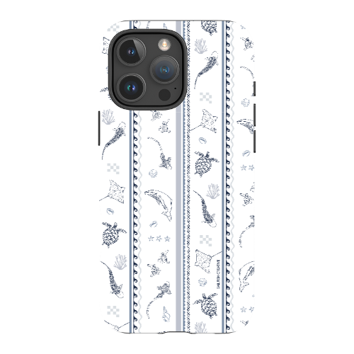 iPhone MagSafe Tough Phone Case - Candy Stripes Overcast Blue on White