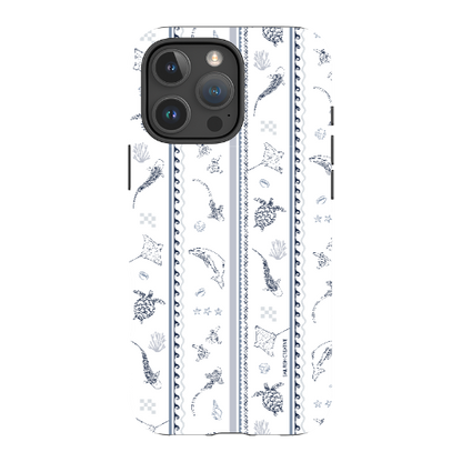 iPhone MagSafe Tough Phone Case - Candy Stripes Overcast Blue on White