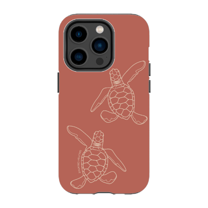 iPhone Tough Case - Turtle Hatchlings Outline Rusty Coral