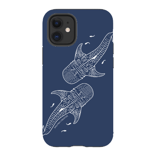 iPhone Tough Phone Case - Whale Sharks Outline Navy - Sailfish Creative