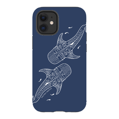 iPhone Tough Phone Case - Whale Sharks Outline Navy - Sailfish Creative