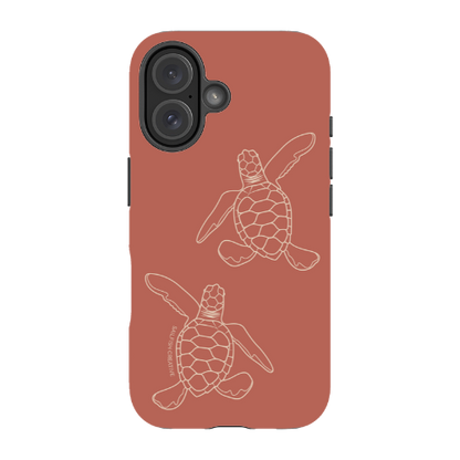 iPhone Tough Case - Turtle Hatchlings Outline Rusty Coral