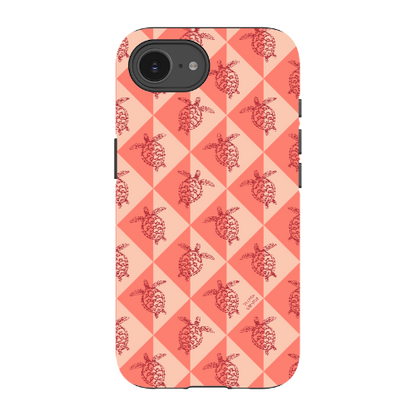 iPhone Tough Phone Case - Turtle Diamonds Coral