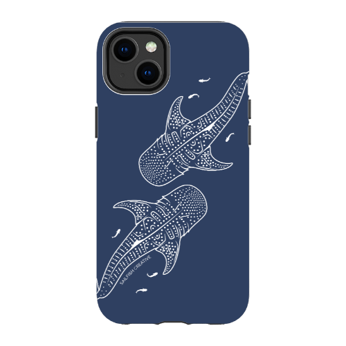 iPhone Tough Phone Case - Whale Sharks Outline Navy - Sailfish Creative
