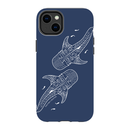 iPhone Tough Phone Case - Whale Sharks Outline Navy - Sailfish Creative