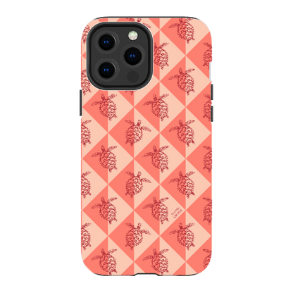 iPhone Tough Phone Case - Turtle Diamonds Coral
