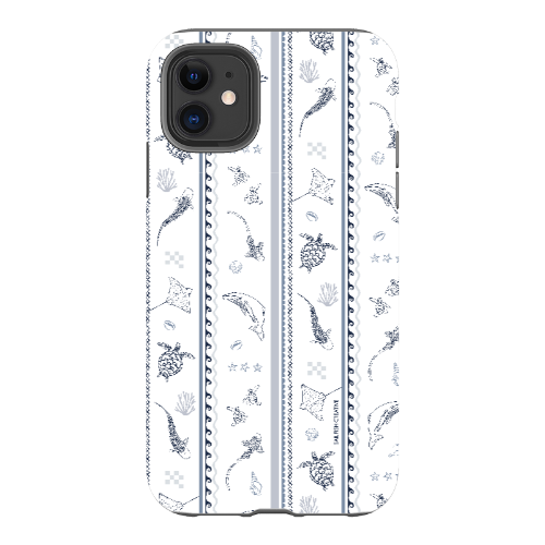 iPhone Tough Phone Case - Candy Stripes Overcast Blue on White