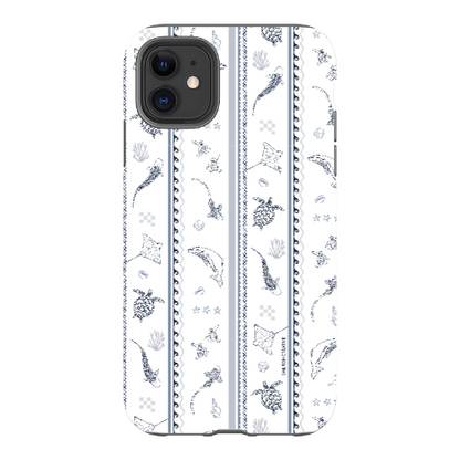 iPhone Tough Phone Case - Candy Stripes Overcast Blue on White
