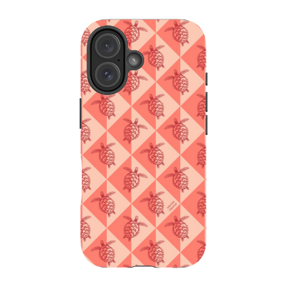iPhone Tough Phone Case - Turtle Diamonds Coral