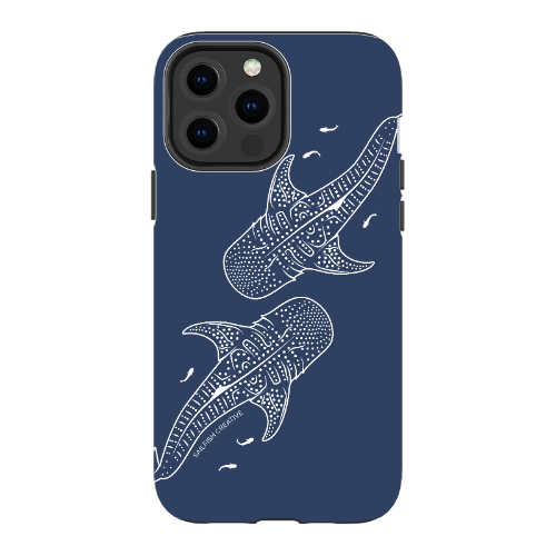 iPhone Tough Phone Case - Whale Sharks Outline Navy - Sailfish Creative