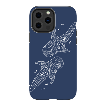 iPhone Tough Phone Case - Whale Sharks Outline Navy - Sailfish Creative