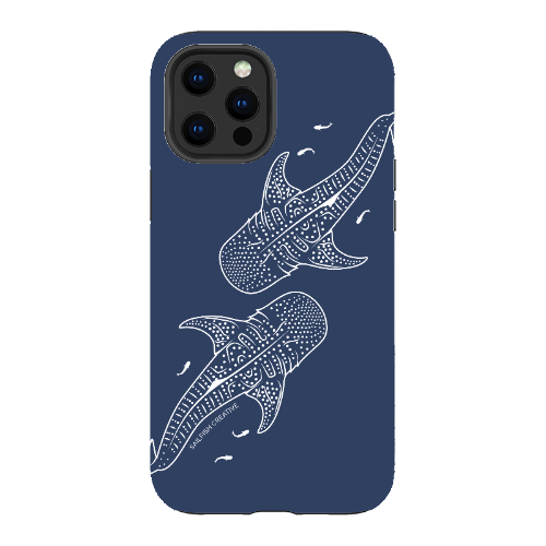iPhone Tough Phone Case - Whale Sharks Outline Navy - Sailfish Creative