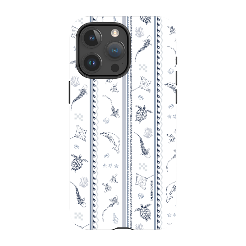 iPhone MagSafe Tough Phone Case - Candy Stripes Overcast Blue on White