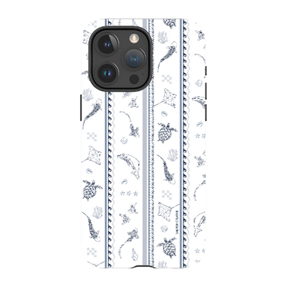 iPhone MagSafe Tough Phone Case - Candy Stripes Overcast Blue on White