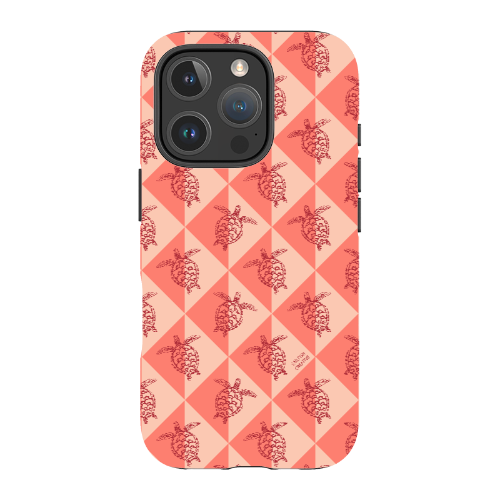 iPhone Tough Phone Case - Turtle Diamonds Coral