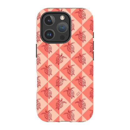 iPhone Tough Phone Case - Turtle Diamonds Coral