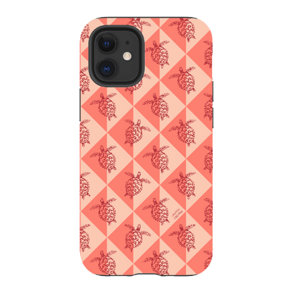 iPhone Tough Phone Case - Turtle Diamonds Coral
