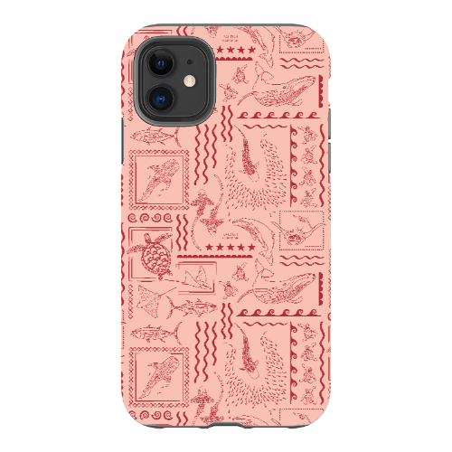 iPhone Tough Phone Case - Busy Print Coral