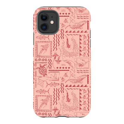 iPhone Tough Phone Case - Busy Print Coral