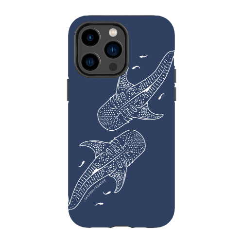 iPhone Tough Phone Case - Whale Sharks Outline Navy - Sailfish Creative