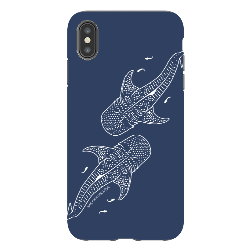iPhone Tough Phone Case - Whale Sharks Outline Navy - Sailfish Creative