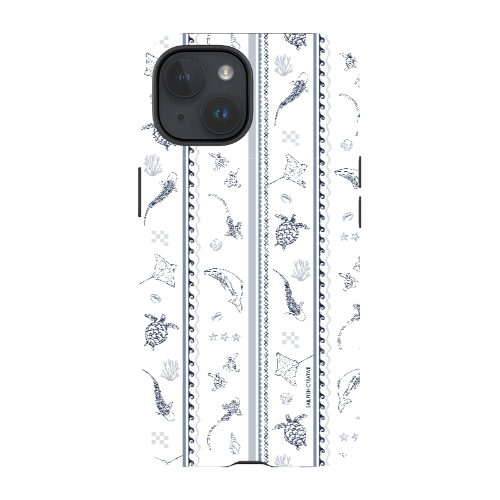 iPhone Tough Phone Case - Candy Stripes Overcast Blue on White