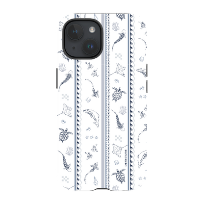 iPhone Tough Phone Case - Candy Stripes Overcast Blue on White