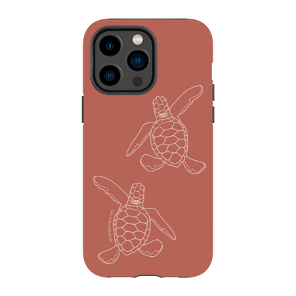 iPhone Tough Case - Turtle Hatchlings Outline Rusty Coral